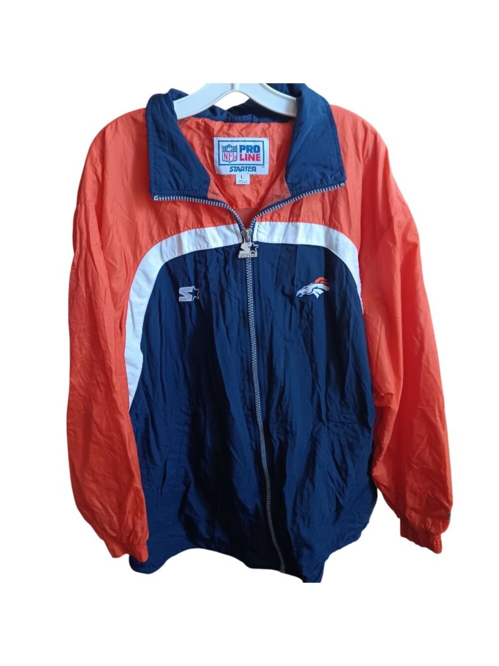 Large Vintage Denver Broncos NFL Pro Line Starter Jacket Full Zip Windbreaker